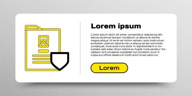 Beyaz arkaplanda kalkan simgesi olan satır belgesi. Sigorta konsepti. Güvenlik, güvenlik, koruma, konsept koruma. Renkli taslak konsepti. Vektör.