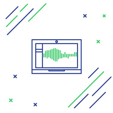 Çizgi Ses ya da ses kaydedici ya da dizüstü bilgisayar simgesindeki düzenleyici yazılım beyaz arkaplanda izole edildi. Renkli taslak konsepti. Vektör.