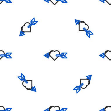 Kalp ve ok ikonlu Line Amour sembolü beyaz arka planda izole edilmiş kusursuz desen. Aşk işareti. Sevgililer Günü sembolü. Renkli taslak konsepti. Vektör.