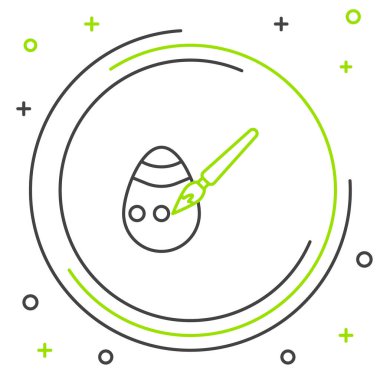 Beyaz arka planda izole edilmiş Paskalya yumurtası ve boya fırçası ikonu. Mutlu Paskalyalar. Renkli taslak konsepti. Vektör.