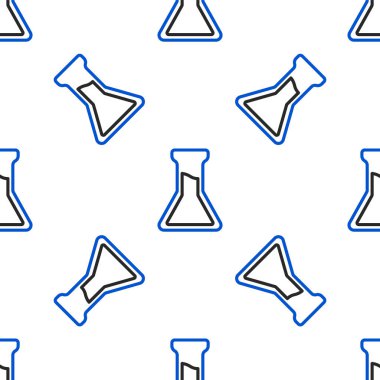 Çizgi Test tüpü ve matara simgesi beyaz arkaplanda izole edilmiş kusursuz desen. Kimyasal laboratuvar testi. Laboratuvar camları. Renkli taslak konsepti. Vektör.