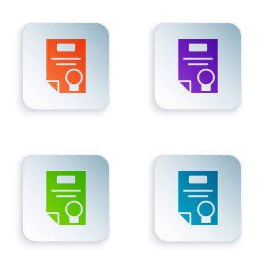 Renk Sertifikası şablon simgesi beyaz arkaplanda izole edildi. Başarı, ödül, diploma, burs, diploma kavramları. Kare düğmelere renkli simgeleri yerleştir. Vektör İllüstrasyonu.