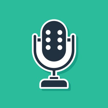 Mavi Mikrofon simgesi yeşil arkaplanda izole edildi. Radyodaki mikrofondan. Sözcü işareti. Vektör.