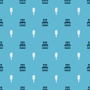 Pastayı yanan mumlarla, dondurmayı da pürüzsüz bir şekle sokun. Vektör.