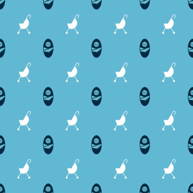 Yeni doğmuş bebeği kundakla ve bebek arabasını kusursuz bir şekilde ayarla. Vektör.