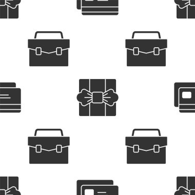 Kredi kartını, hediye kutusunu ve evrak çantasını pürüzsüz kalıba göre ayarla. Vektör.