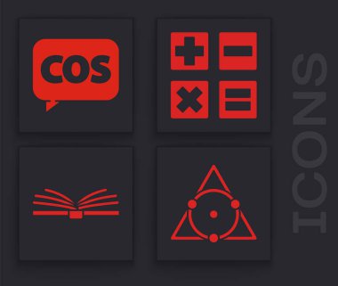 Üçgen matematiğini, Matematik fonksiyonunu, kosinüs, Hesap Makinesini ve Açık Kitap simgesini ayarla. Vektör.