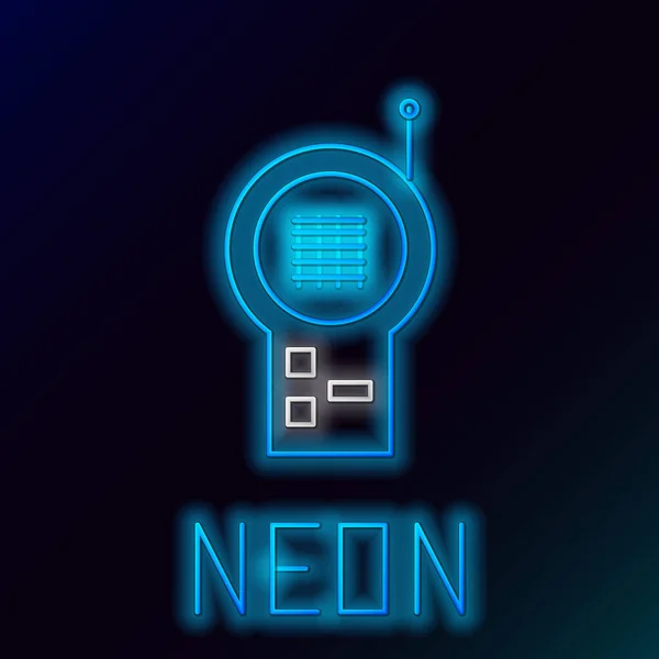 Zářící Neonová Čára Baby Monitor Walkie Talkie Ikona Izolované Černém — Stockový vektor