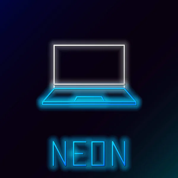 Ragyogó Neon Vonal Laptop Ikon Elszigetelt Fekete Háttér Számítógépes Füzet — Stock Vector