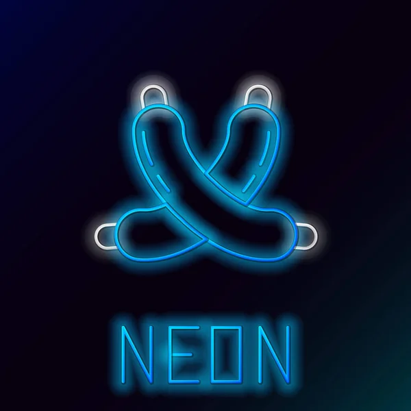 Glödande Neon Linje Korsad Korv Ikon Isolerad Svart Bakgrund Grillad — Stock vektor