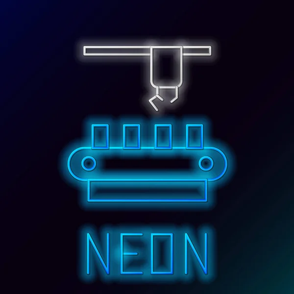 Parlayan Neon Hattı Fabrika Taşıma Sistemi Simgesi Siyah Arkaplanda Izole — Stok Vektör