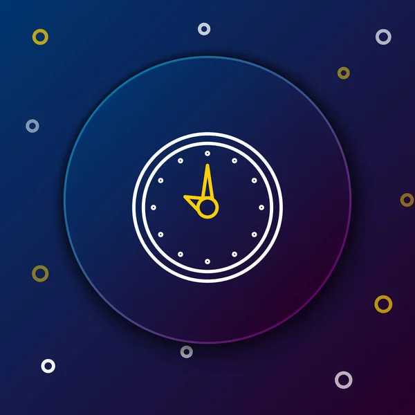 Ikona Line Clock Izolovaná Modrém Pozadí Časový Symbol Barevný Koncept — Stockový vektor