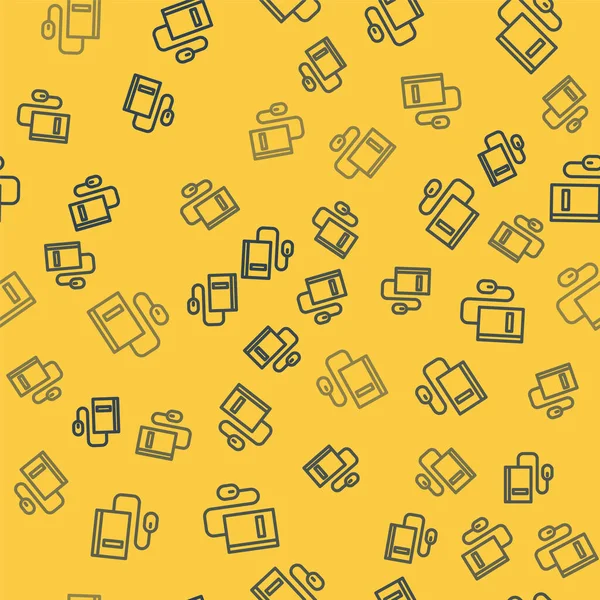 Fare simgesine sahip mavi çizgi Elektronik kitabı sarı arka planda izole edilmiş kusursuz desen. Çevrimiçi eğitim kavramı. E-kitap rozet ikonu. Vektör İllüstrasyonu.