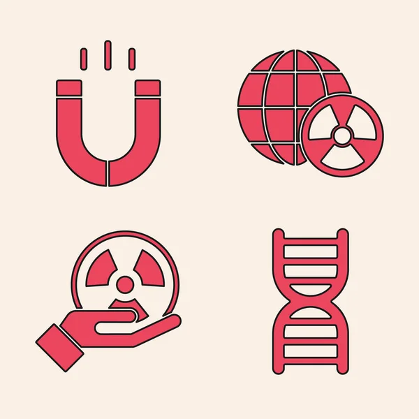 Set Dna Symbol Magnet Planet Earth Radiation Radioactive Icon Vector — Stock Vector