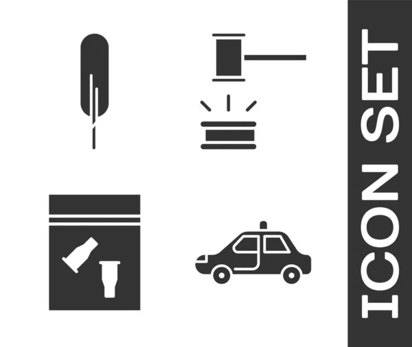 경찰차와 화염방사기 증거물 가방과 그리고 판사의 아이콘을 합니다 Vector — 스톡 벡터