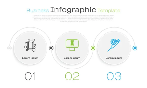 Set Line Barra Jabón Espiral Adn Virus Jeringa Plantilla Infografía — Vector de stock