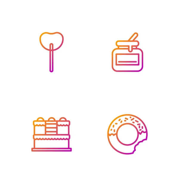 Set Line Donut Cake Lollipop Jar Honey Iconos Color Degradado — Vector de stock