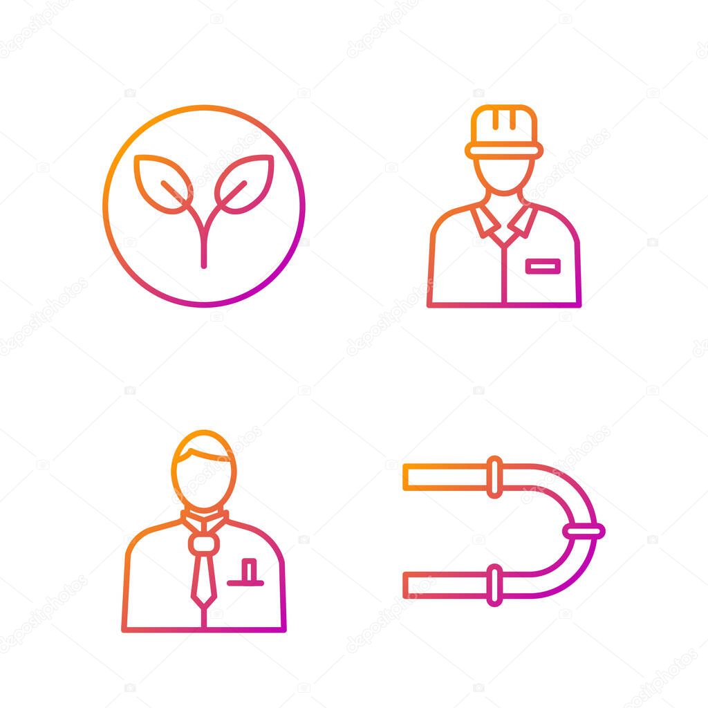 Set line Industry pipe, Businessman or stock market trader, Bio fuel and Oilman. Gradient color icons. Vector.