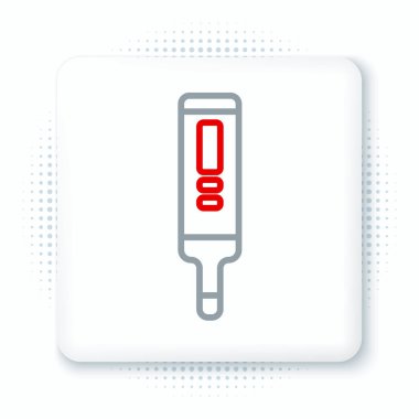 Tıbbi muayene ikonu için çizgi tıbbi termometresi beyaz arka planda izole edildi. Renkli taslak konsepti. Vektör.