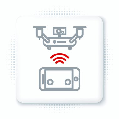 Fotoğraf çeken uzaktan kumandalı hava aracı ya da beyaz arkaplanda izole edilmiş video kayıt simgesi. Renkli taslak konsepti. Vektör.