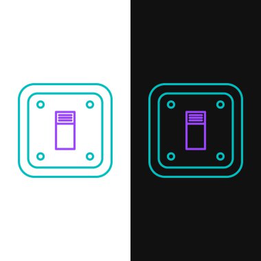 Elektrik düğmesi simgesi beyaz ve siyah arkaplanda izole edildi. Açık ve kapalı simgesi. Loş ışık düğmesi işareti. Enerji tasarrufu kavramı. Renkli taslak konsepti. Vektör.