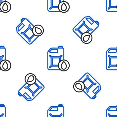 Motor makine yağı ikonu için çizgi plastik kutu beyaz arka planda izole edilmiş pürüzsüz desen. Benzin bidonu. Yağ değiştirme ve onarım servisi. Renkli taslak konsepti. Vektör.