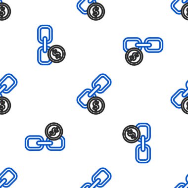 Hat zinciri bağlantısı ve madeni para simgesi beyaz arka planda izole edilmiş. Bağlantı bekar. Hiper bağlantı zinciri sembolü. Renkli taslak konsepti. Vektör.