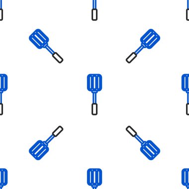 Spatula simgesi beyaz arkaplanda izole edilmiş kusursuz desen. Mutfak spatula ikonu. Barbekü spatula işareti. Barbekü ve ızgara aleti. Renkli taslak konsepti. Vektör.