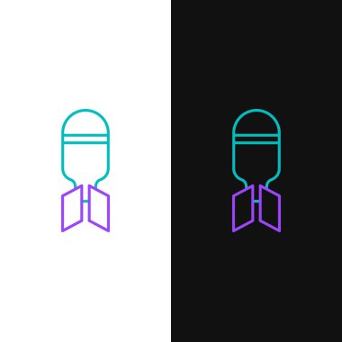 Line Aviation bomba ikonu beyaz ve siyah arka planda izole edildi. Roket bombası düşüyor. Renkli taslak konsepti. Vektör.