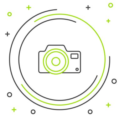 Çizgi fotoğraf makinesi simgesi beyaz arkaplanda izole edildi. Fotoğraf makinesi simgesi. Renkli taslak konsepti. Vektör.