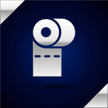 Gümüş tuvalet kağıdı rulosu simgesi koyu mavi arkaplanda izole edilmiş. Vektör İllüstrasyonu.