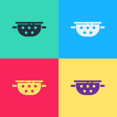 Pop Art Kitchen süzgeç simgesi renk arkaplanında izole edildi. Mutfak aletleri. Çatal bıçak seti. Vektör.