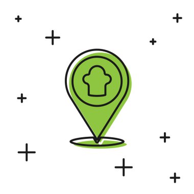 Siyah aşçı şapkası beyaz arka planda izole edilmiş konum simgesine sahip. Aşçılık sembolü. Aşçı şapkası. Vektör.