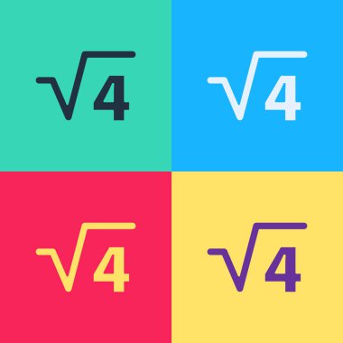 Pop Art Square kök 4 glyph simgesi renk arkaplan izole. Matematiksel ifade. Vektör.