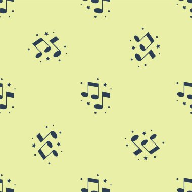 Mavi Müzik, ton simgesi sarı arkaplanda izole edilmiş kusursuz desen. Vektör.