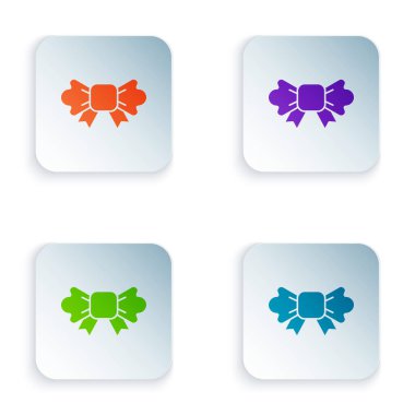 Beyaz arkaplanda izole edilmiş renkli papyon simgesi. Kare düğmelere renkli simgeleri yerleştir. Vektör.