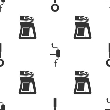 İngiliz anahtarı, el matkabı ve çimento torbasını dikişsiz desene ayarlayın. Vektör.