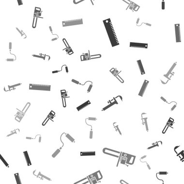 Cetvel, testere, Calliper veya kalibre ve ölçek ve boya fırçasını pürüzsüz desen üzerinde ayarla. Vektör.