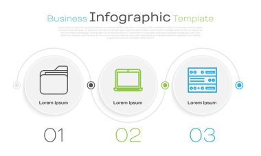 Satır Belge dizinini, Laptop ve Sunucu 'yu, Data' yı, Web Sunuculuğunu ayarla. Ticari bilgi şablonu. Vektör.