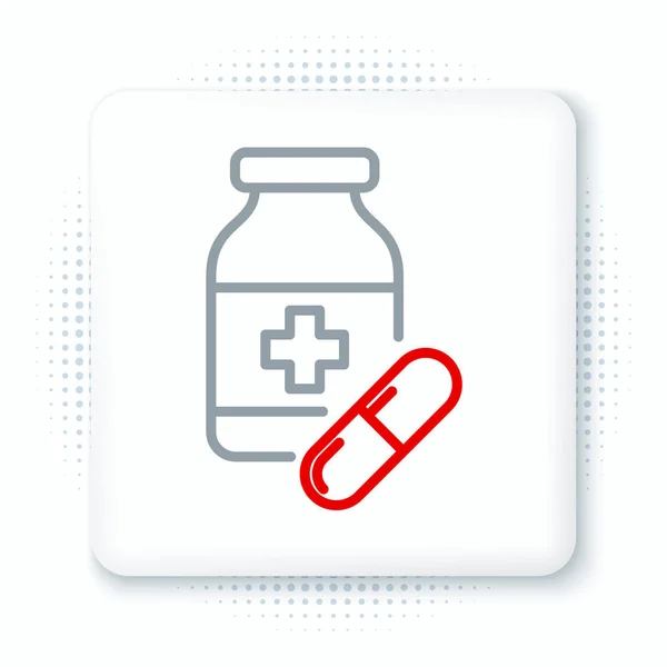 线状药瓶和药丸图标在白色背景上隔离 瓶装药丸标志 药房设计 五彩缤纷的概念 — 图库矢量图片
