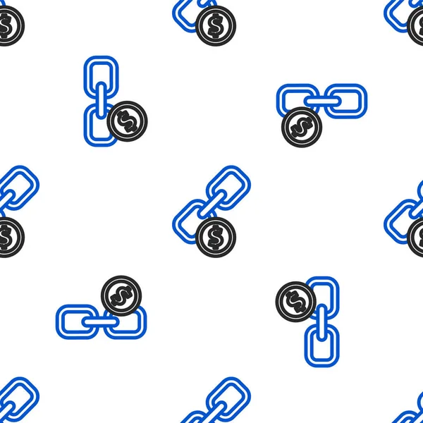 Hat zinciri bağlantısı ve madeni para simgesi beyaz arka planda izole edilmiş. Bağlantı bekar. Hiper bağlantı zinciri sembolü. Renkli taslak konsepti. Vektör.