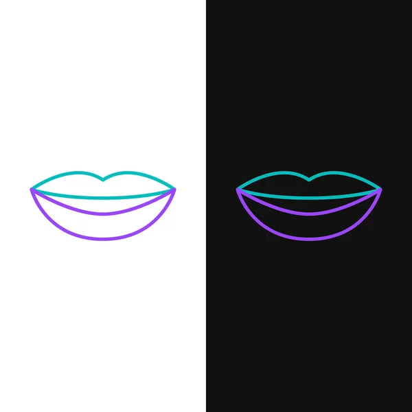 Lijn Glimlachende Lippen Pictogram Geïsoleerd Witte Zwarte Achtergrond Glimlach Symbool — Stockvector