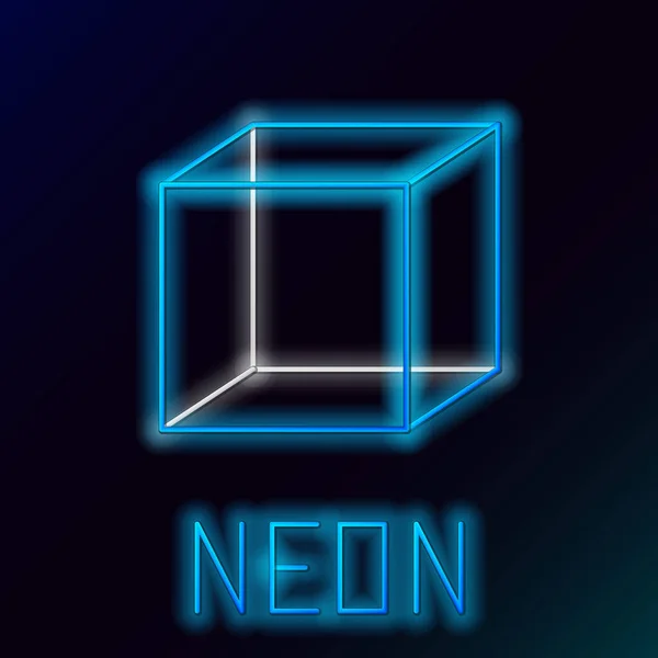 Parlayan Neon Çizgisi Geometrik Şekil Küp Simgesi Siyah Arkaplanda Izole — Stok Vektör