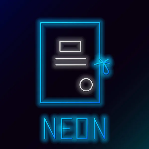 Gloeiende Neon Lijn Lawsuit Papieren Pictogram Geïsoleerd Zwarte Achtergrond Kleurrijk — Stockvector