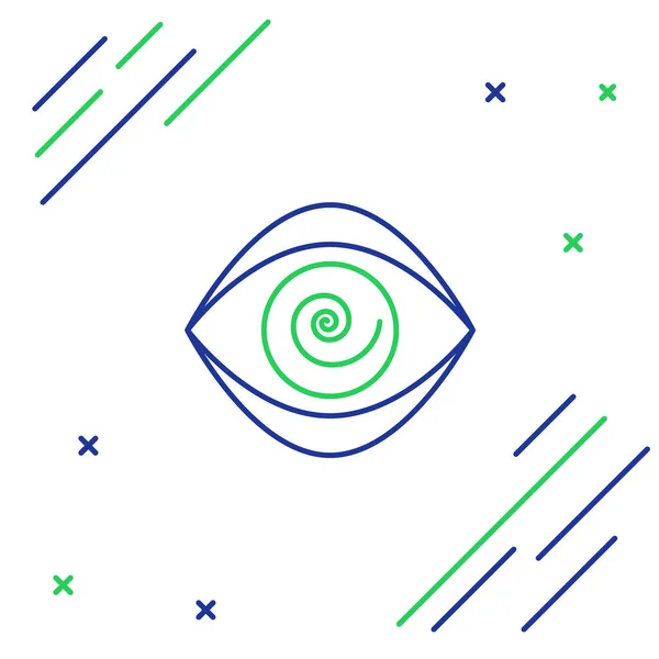 在白色背景上隔离的线催眠图标 人类的眼睛与螺旋状催眠虹膜 五彩缤纷的概念 — 图库矢量图片