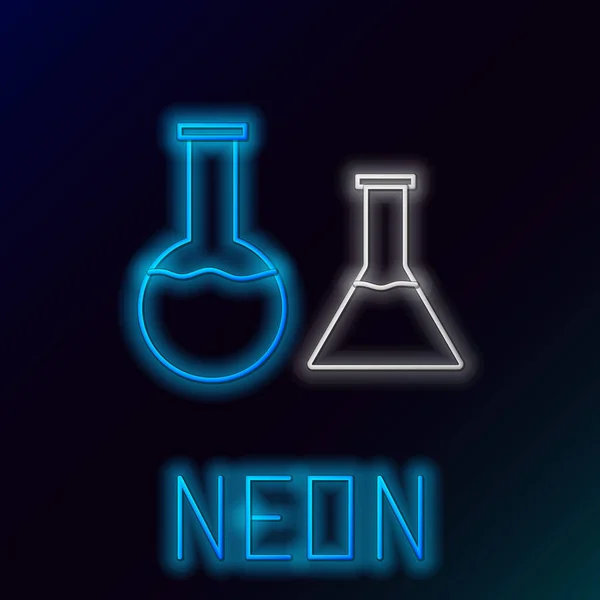 Glowing Neon Line Test Tube Flask Icon Isolated Black Background — Stock Vector