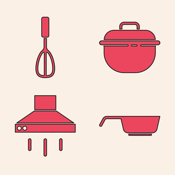 Set Poêle Fouet Cuisine Cuisinière Hotte Cuisine Icône Ventilateur Vecteur — Image vectorielle