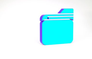 Turkuaz Belge dizin simgesi beyaz arkaplanda izole edildi. Muhasebe klasörü sembolü. Muhasebe yönetimi. Minimalizm kavramı. 3d illüstrasyon 3B canlandırma