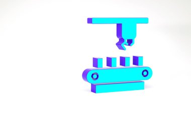Turkuaz fabrika taşıma sistemi şeridi simgesi beyaz arkaplanda izole edildi. Robot endüstrisi konsepti. Minimalizm kavramı. 3d illüstrasyon 3B canlandırma