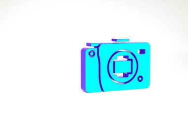 Turkuaz aynasız kamera simgesi beyaz arkaplanda izole edildi. Fotoğraf makinesi simgesi. Minimalizm kavramı. 3d illüstrasyon 3B canlandırma